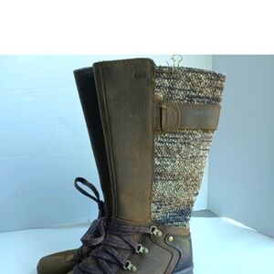 Merrell Brown and Tan Lace Up Boots with Cozy Knit Upper